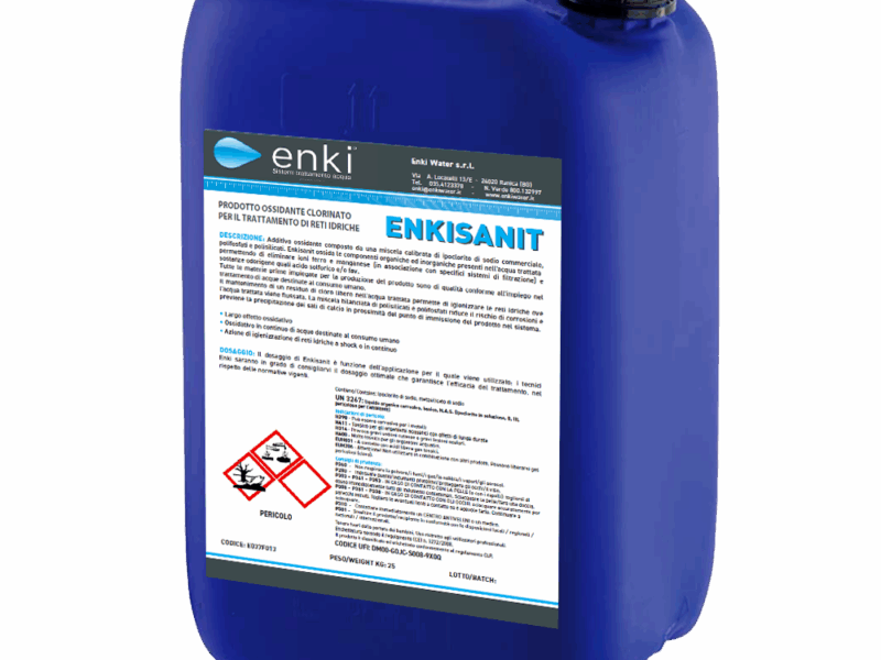 Tanica da 25kg del chimico Enkisanit distribuito da Enki Water